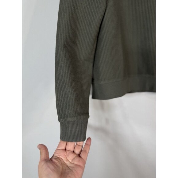 Threads 4 Thought Women’s Green Olive Ribbed Pullover Hoodie Size L Organic - Picture 4 of 9